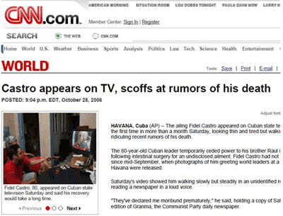 CNN titula: Castro aparece en TV, burlándose de los rumores sobre su muerte