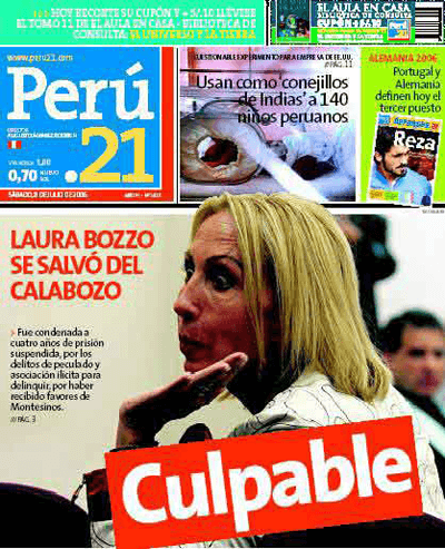 Perú21 titula: Culpable. Laura Bozzo se salvó del calabozo