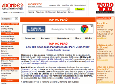 ARCANOS.COM puesto 26 de todos los websites del Perú según Alexa.com