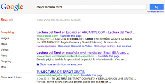 ARCANOS.COM Mejor Lectura Tarot: Google (1er. y 2do. lugares a nivel mundial)