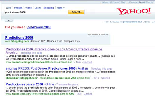 Predicciones 2006 ARCANOS.COM primer lugar en Yahoo