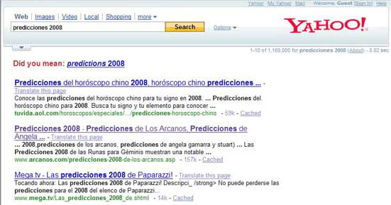Predicciones 2008 ARCANOS.COM segundo lugar en Yahoo